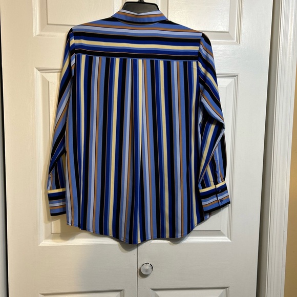 NWT Nine West Top Sz L Large Blue Striped Multicolor Button Front Long Sleeve - Picture 7 of 11